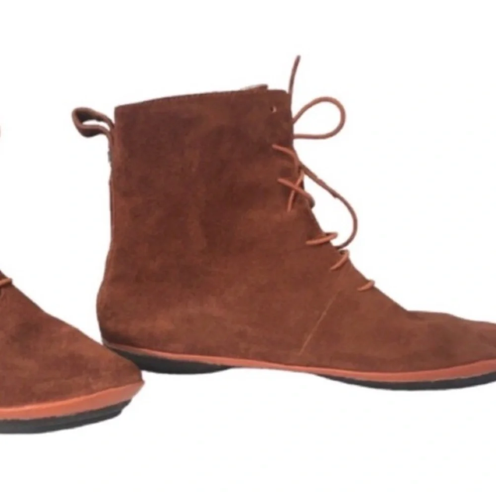 Camper Girl Suede Burnt Orange Lace Up Ankle Booties Shoes 37 US 6.5